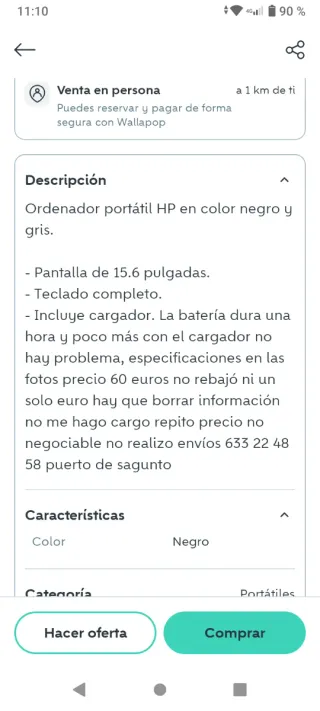 Ordenador portátil HP Negro
