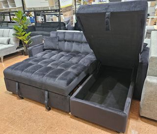 Sofá Cama Chaiselongue Gris con Arcón