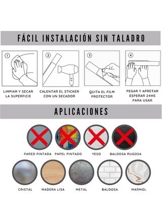 Toallero baño negro sin taladro