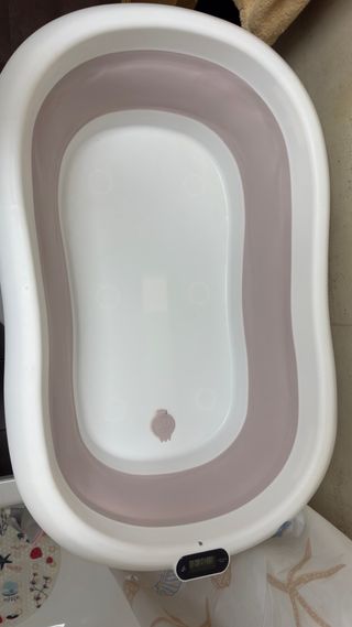 Bañera bebé plegable rosa con termometro.