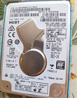 Disco Duro 1TB HGST + 2x Memorias RAM 8GB cada una