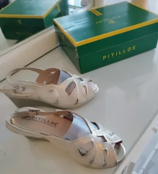 Zapatos de cuña Pitillos beige/plata