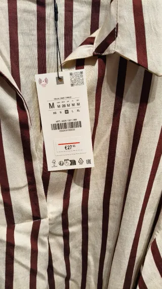 Camisa Zara Rayas Beige y granate