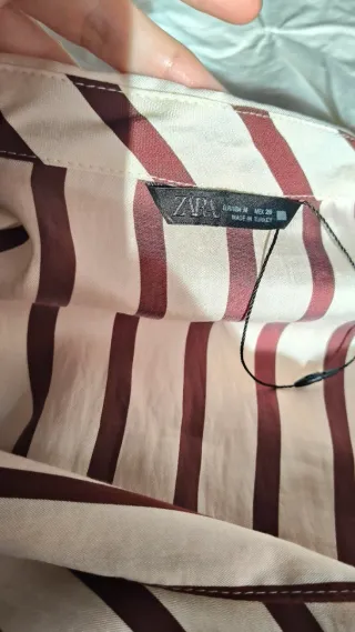 Camisa Zara Rayas Beige y granate