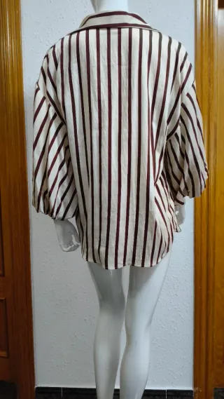 Camisa Zara Rayas Beige y granate