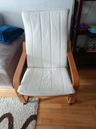 Mecedora Ikea Madera y Tela Blanca