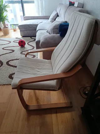 Mecedora Ikea Madera y Tela Blanca