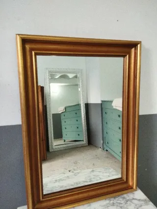 Espejo dorado antiguo marco madera