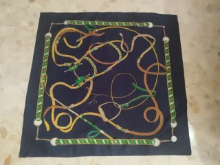 Pañuelo vintage carré azul marino y verde