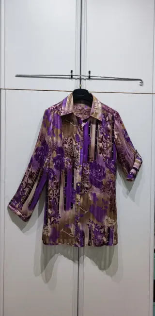 Camicia donna lunga fantasia viola M