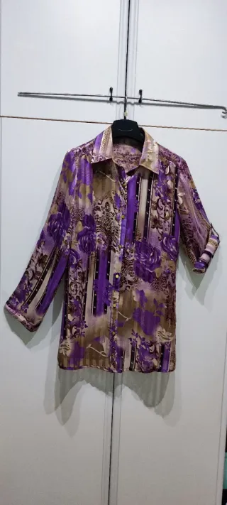 Camicia donna lunga fantasia viola M