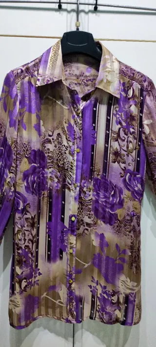 Camicia donna lunga fantasia viola M