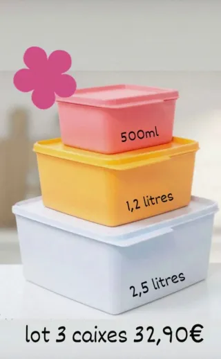 Lote 3 Cajas Tupperware 500ml, 1.2L, 2.5L