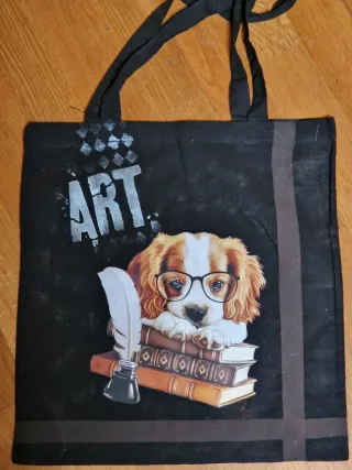 Bolso de tela ART con perro y libros