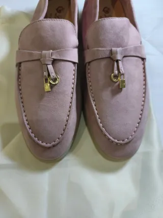 Zapatos Loro Piana Rosa/Dorado