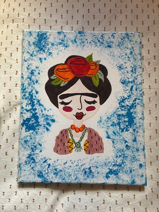 Lienzo de Frida Kahlo con acrílico/ rotulador