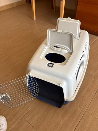 Transportín perro pequeño azul y blanco
