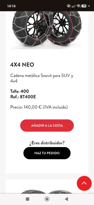 Cadenas de nieve 4x4 nuevas, sin uso.