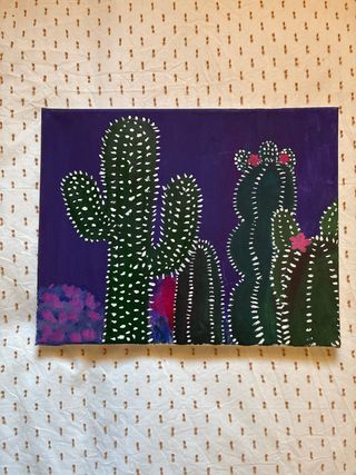 Lienzo de cactus morado y verde