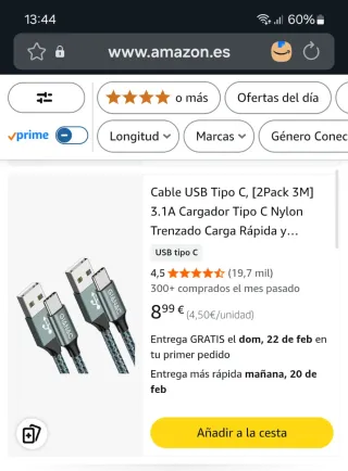 Cable cargador USB a tipo C 3m SOLOGIC