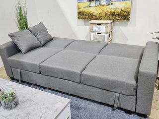 Sofá Cama Gris 3 Plazas con Arcón