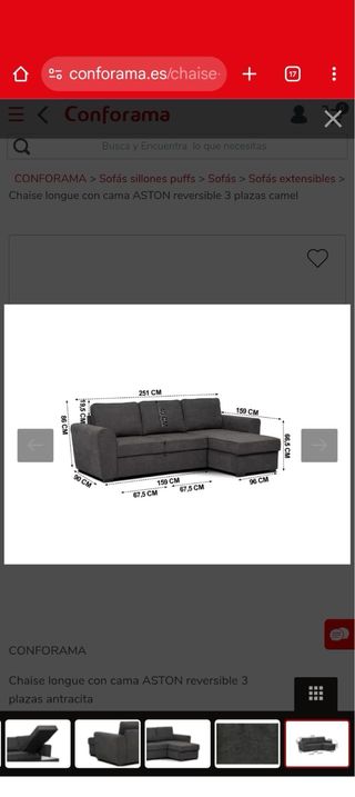 Sofá Conforama Chaise longue DRAKO reversible 3 pl