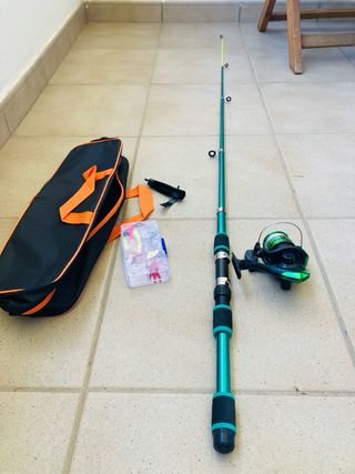 Caña de pescar 1.8m con carrete y accesorios