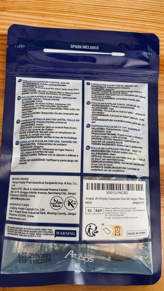 Cápsulas Vegetarianas Pullulan 00 (100 uds)