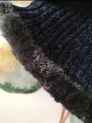 Conjunto Gorro y Cuello Velour Azul/Gris