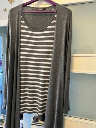 Camiseta y cárdigan Ikebana rayas grises