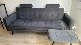 Sofá Cama y puff Gris Oscuro