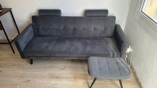 Sofá Cama y puff Gris Oscuro