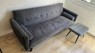 Sofá Cama y puff Gris Oscuro