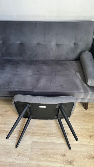 Sofá Cama y puff Gris Oscuro