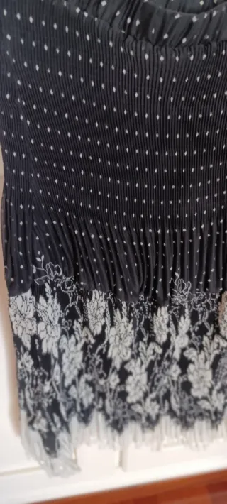 Falda Vestir Negra con Lunares Blancos