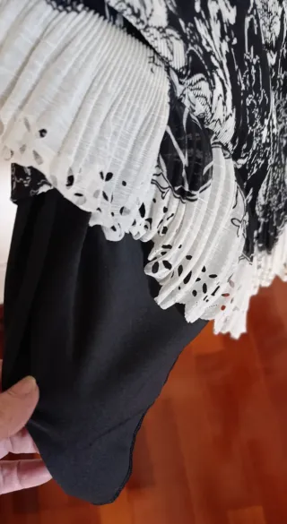 Falda Vestir Negra con Lunares Blancos