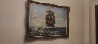 Cuadro óleo marina velero años 50