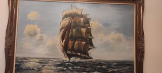 Cuadro óleo marina velero años 50