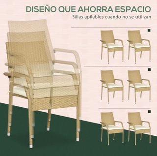 6 Sillas Apilables Exterior Mimbre y Metal