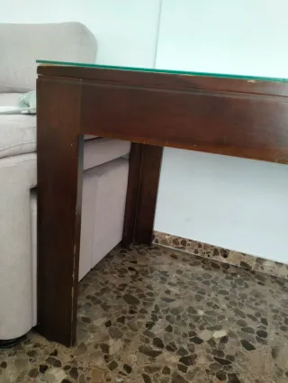 Mesa madera oscura cristal salón/comedor