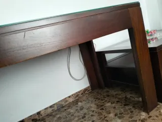 Mesa madera oscura cristal salón/comedor