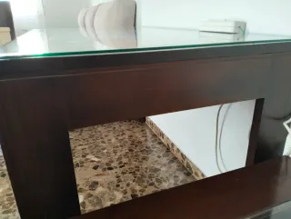 Mesa madera oscura cristal salón/comedor