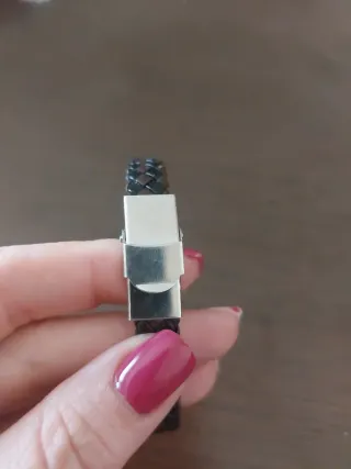 Pulsera trenzada cuero marrón y acero