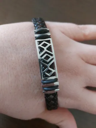 Pulsera trenzada cuero marrón y acero