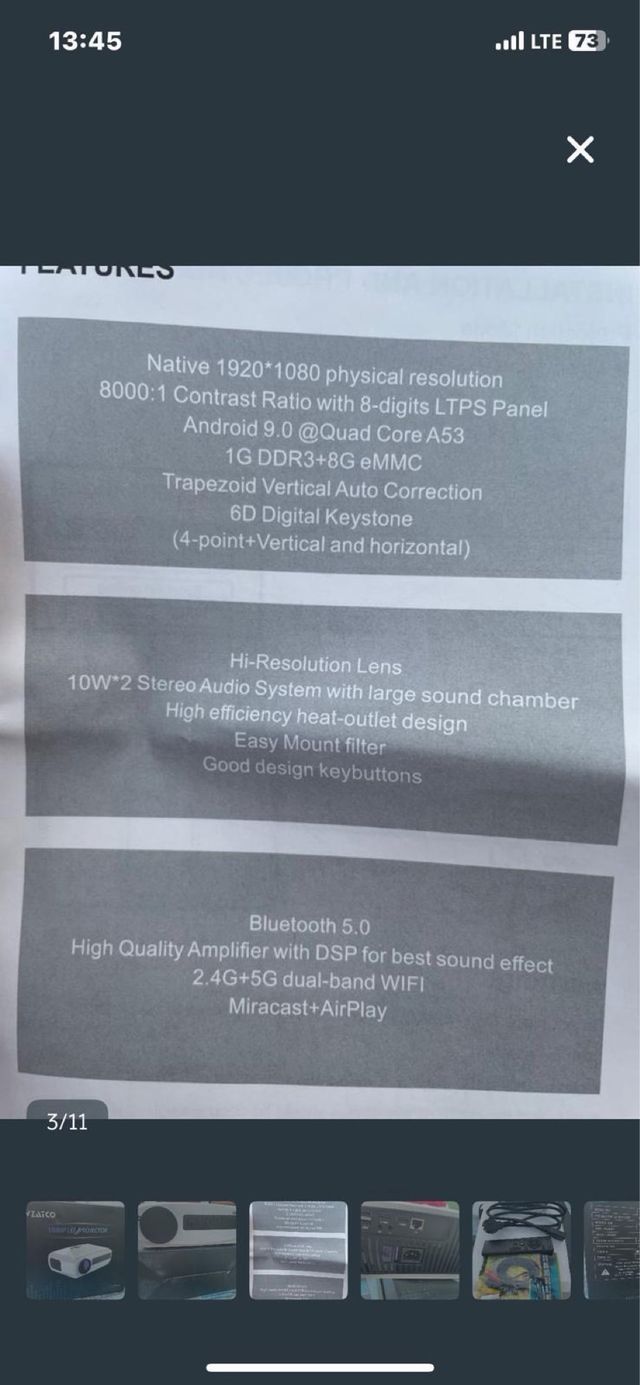 Proyector WZATCO C3 Smart 1080P 1G DDR3+8G eMMC