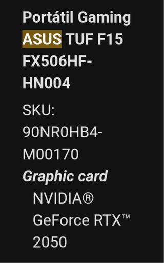 Portátil Asus TUF Gaming F15