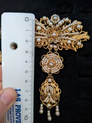 Aderezo fallero perlas dorado pendientes broche