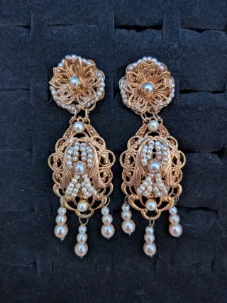 Aderezo fallero perlas dorado pendientes broche