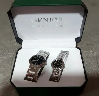 Estuche 2 Relojes Geneva Negro/Plata