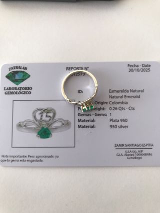 Anillo 15 años esmeralda plata ley 950